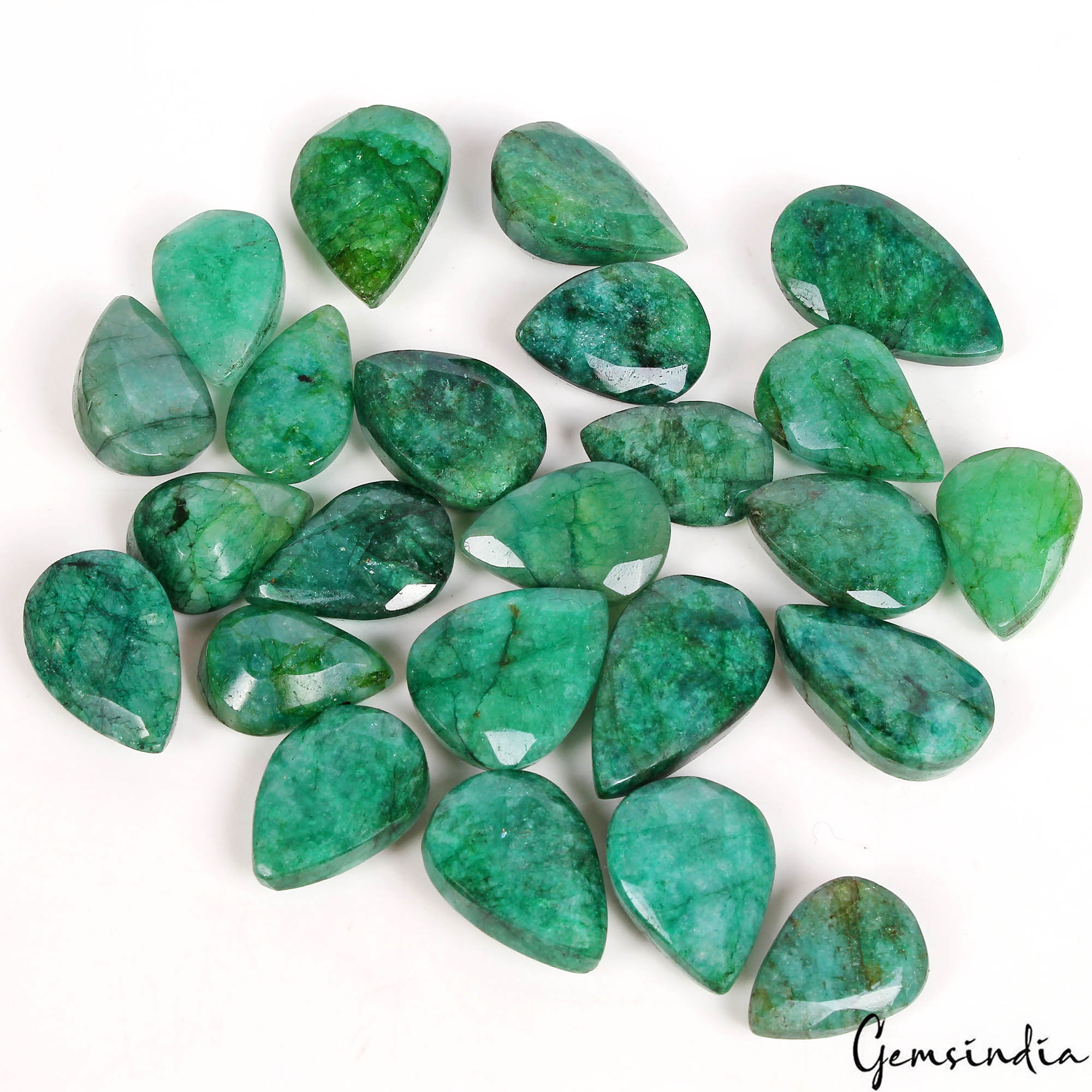 370 Cts/24 Pcs Natural Brazilian Green Emerald Pear Cut Loose Gems For Jewelry