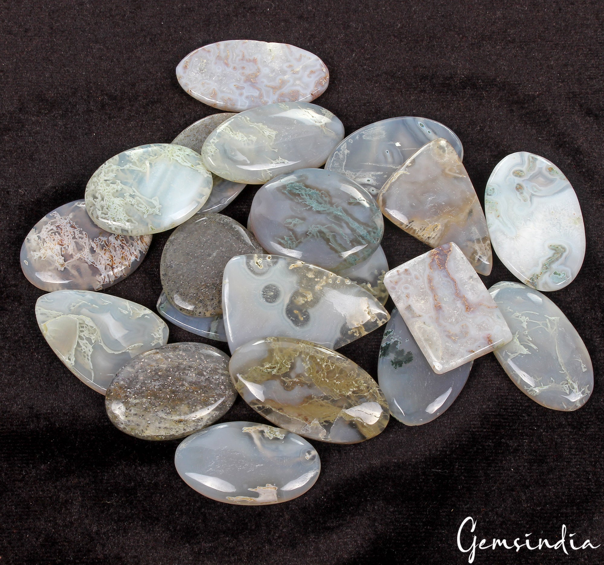 20 Pc Natural Moss Agate Top Quality 33-47mm Mix Cabochon Loose Gemstones 1080Ct
