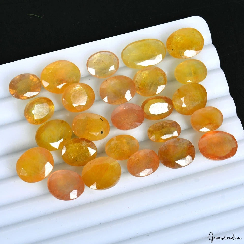 159.70 Ct Natural Untreated Ceylon Yellow Sapphire Oval Cut Loose Gemstones~25Pc