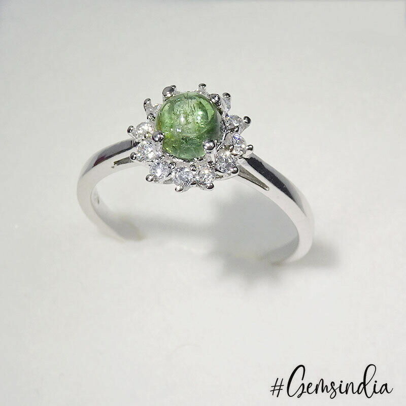 1.87 Gram Natural Green Tourmaline Sterling Silver Handmade Designer Ring 7 US