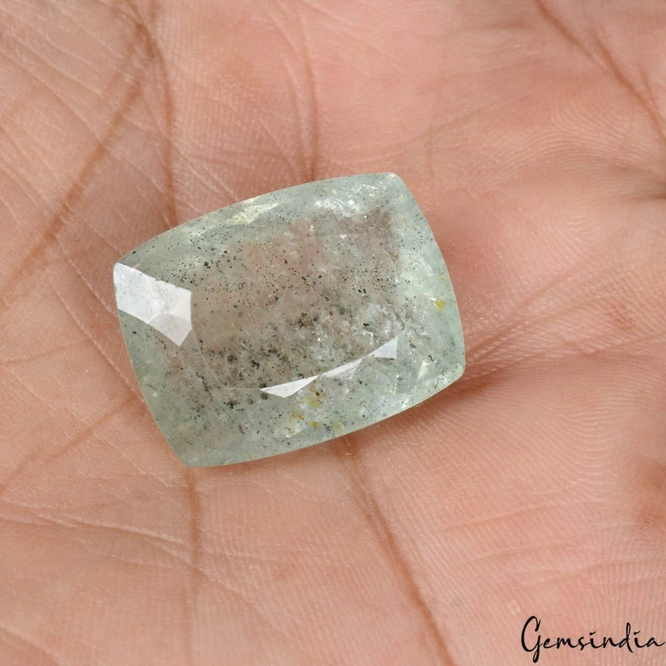 31.30 Ct Natural Untreated Green Aquamarine Cushion Cut Loose Brazilian Gemstone