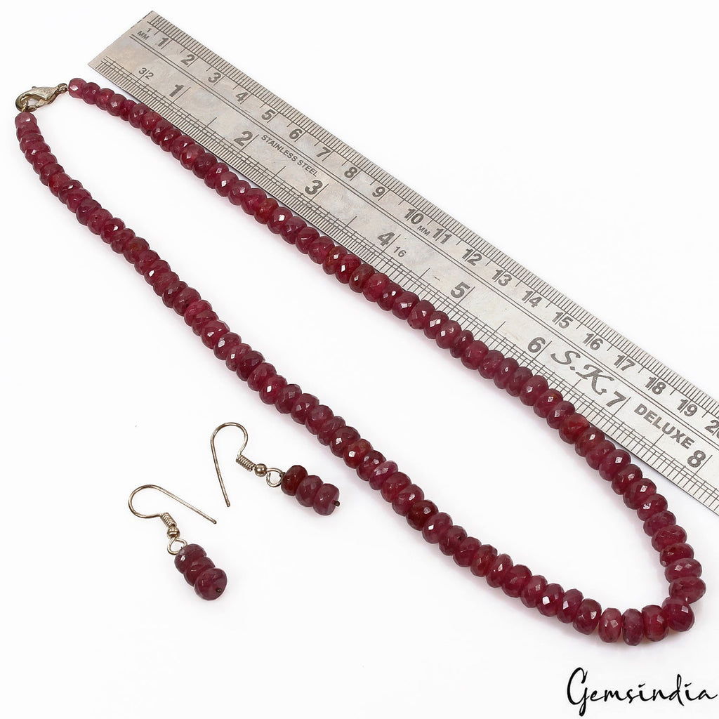372.80 Cts Natural Red Ruby Gems Round Beaded Single Strand Necklace & Earring