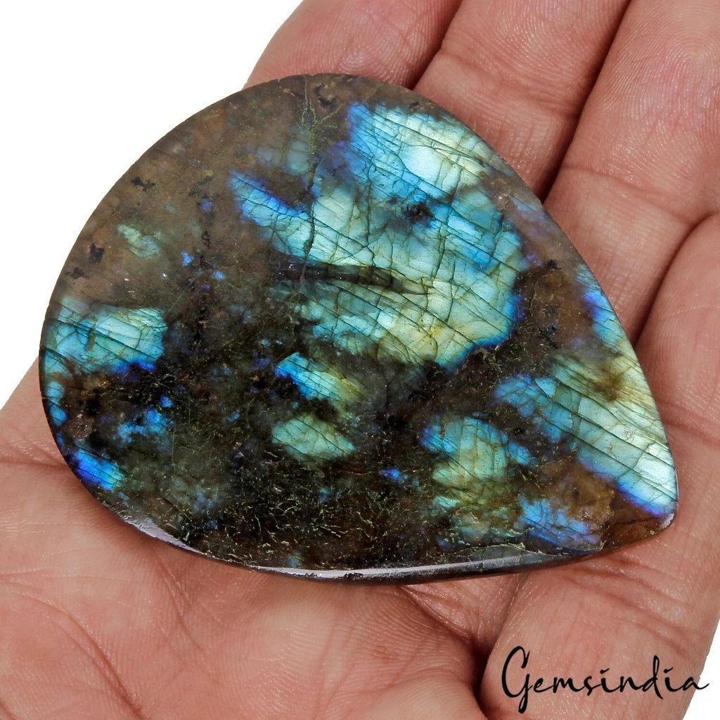 Certified 100% Natural Labradorite Pear Cab Loose Gemstones 67x50x10mm 251.20 Ct