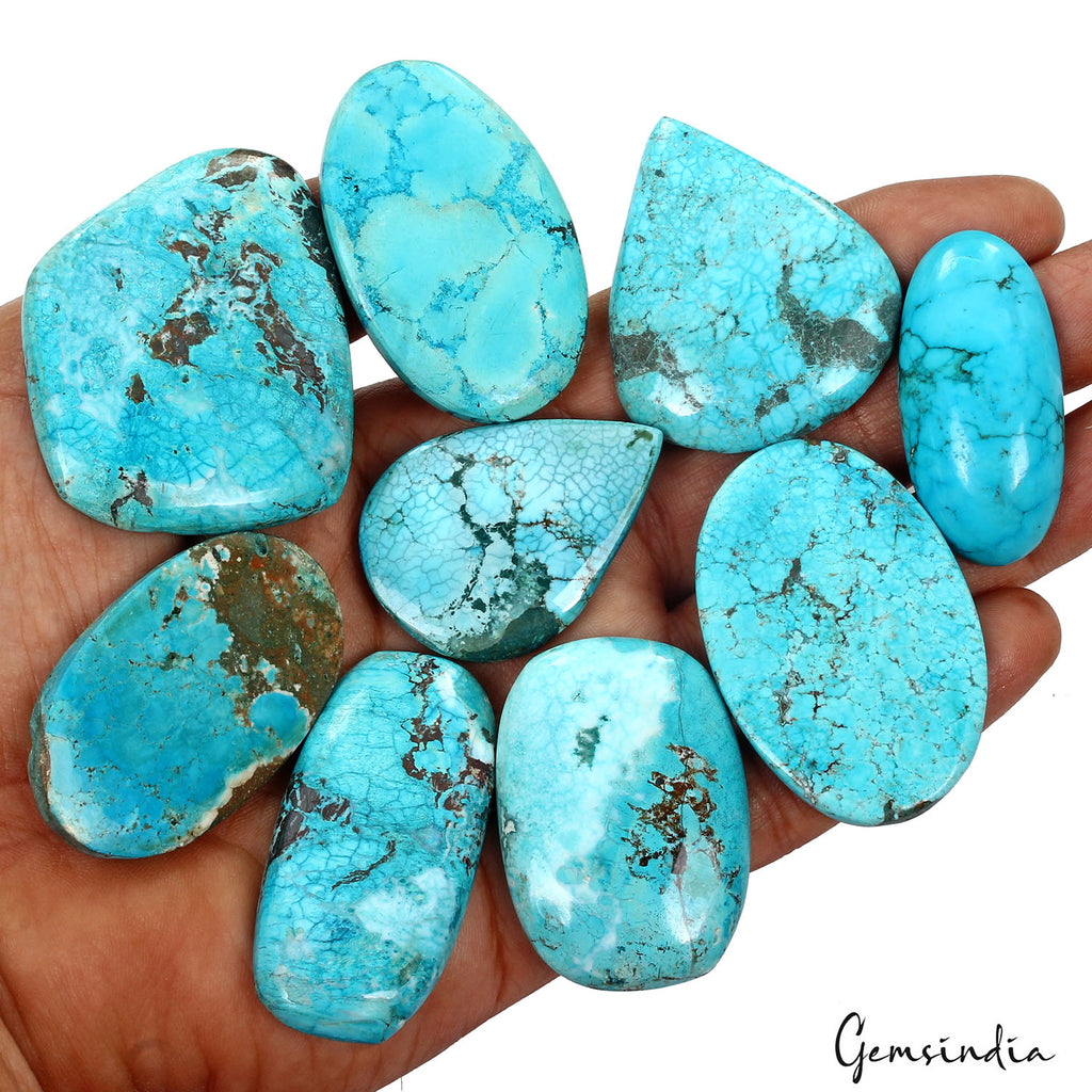 Turquoise Lot, Cabochon, Color Enhanced, Blue — 9 Pieces, 41mm to 51mm, 770 Ct