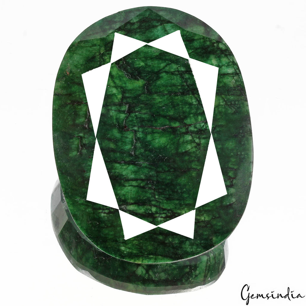 Brazilian Emerald Loose Gemstone, Oval Cut, Color Enhanced — 77 x 60 x 18mm, 680 Ct, Brazil