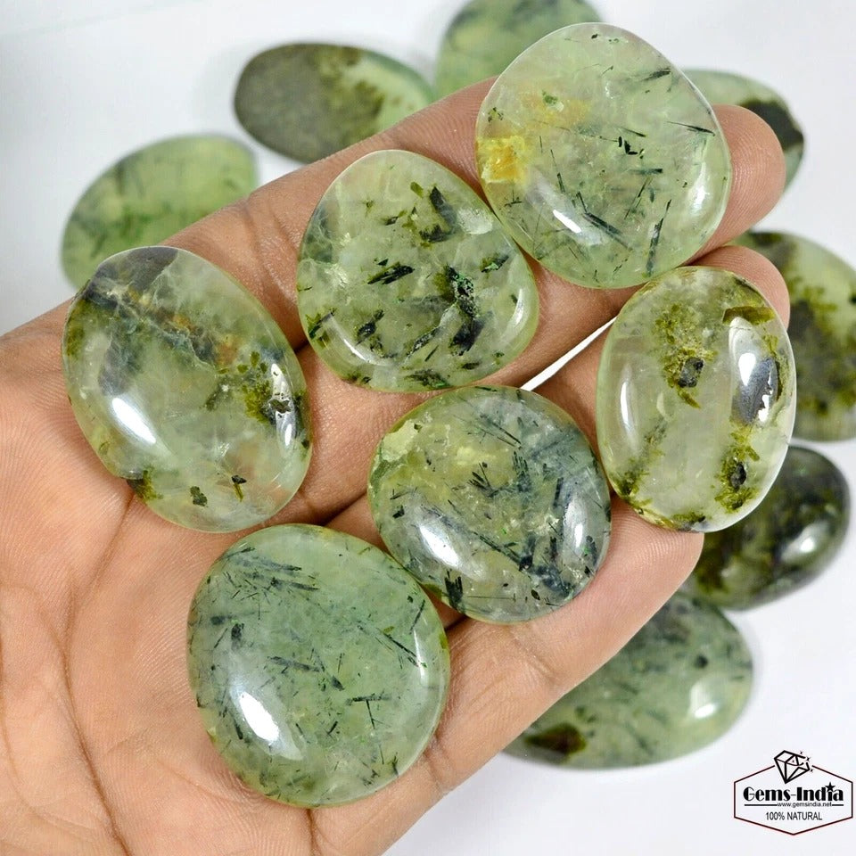 850 Ct Natural Black Needles Prehnite Untreated 27mm-36mm Cabochon Gemstones Lot