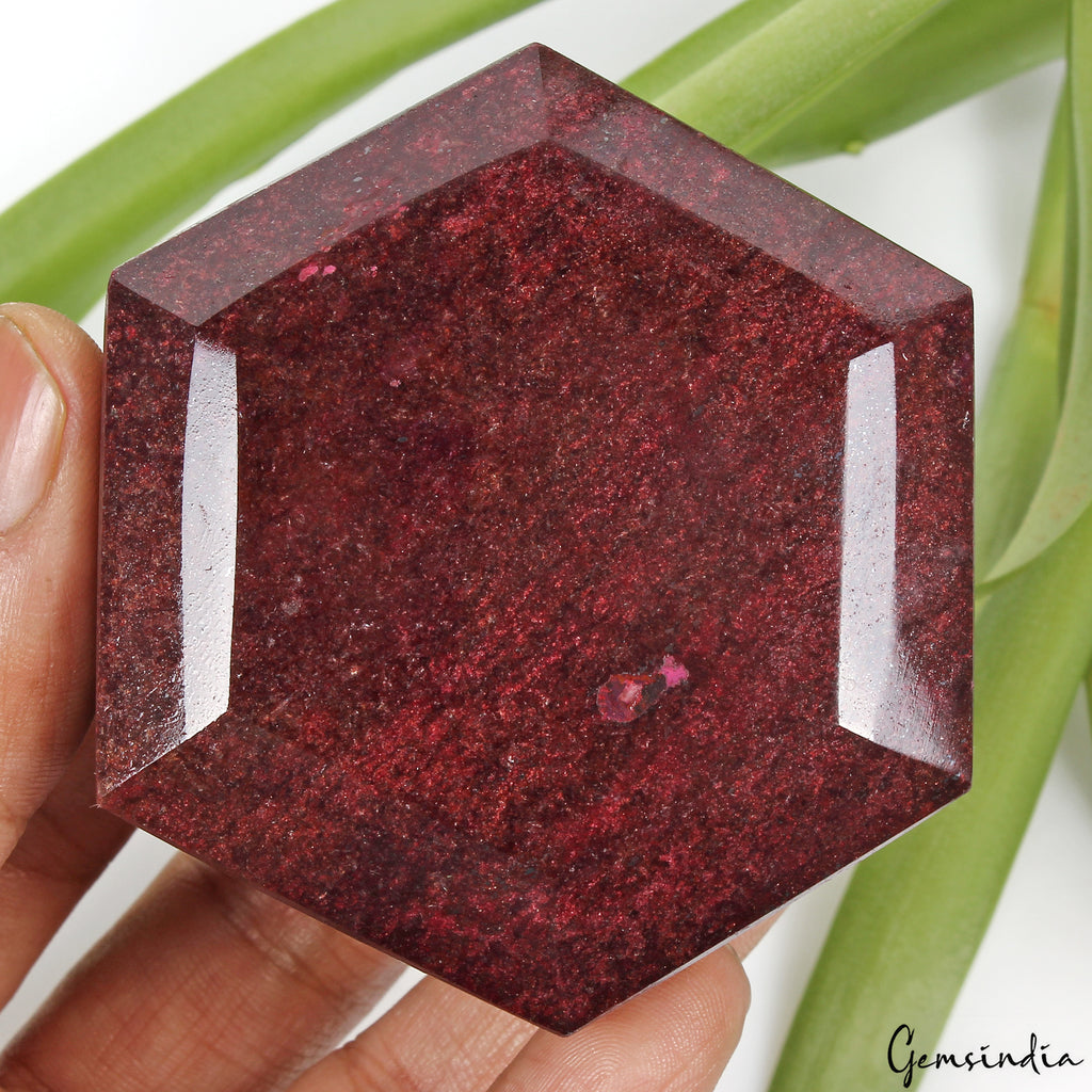 Ruby Loose Gemstone, Hexagon Faceted Cut, Color Enhanced — 2.8x2.5x2 Inches, 2350 Ct (0.47 Kg), Madagascar