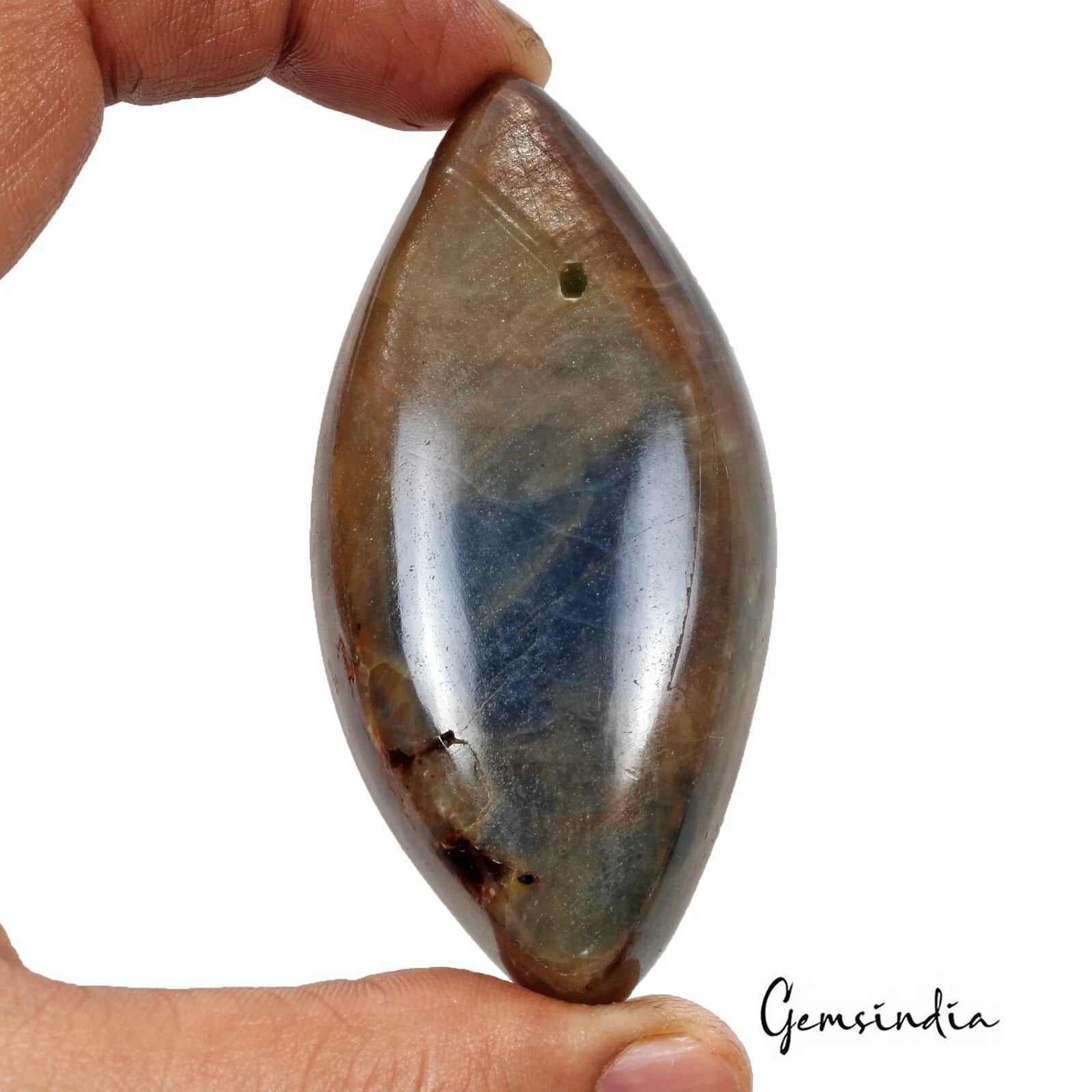 Blue Sapphire Cabochon, Untreated, Brown — 82 x 39 x 17mm, 580 Ct
