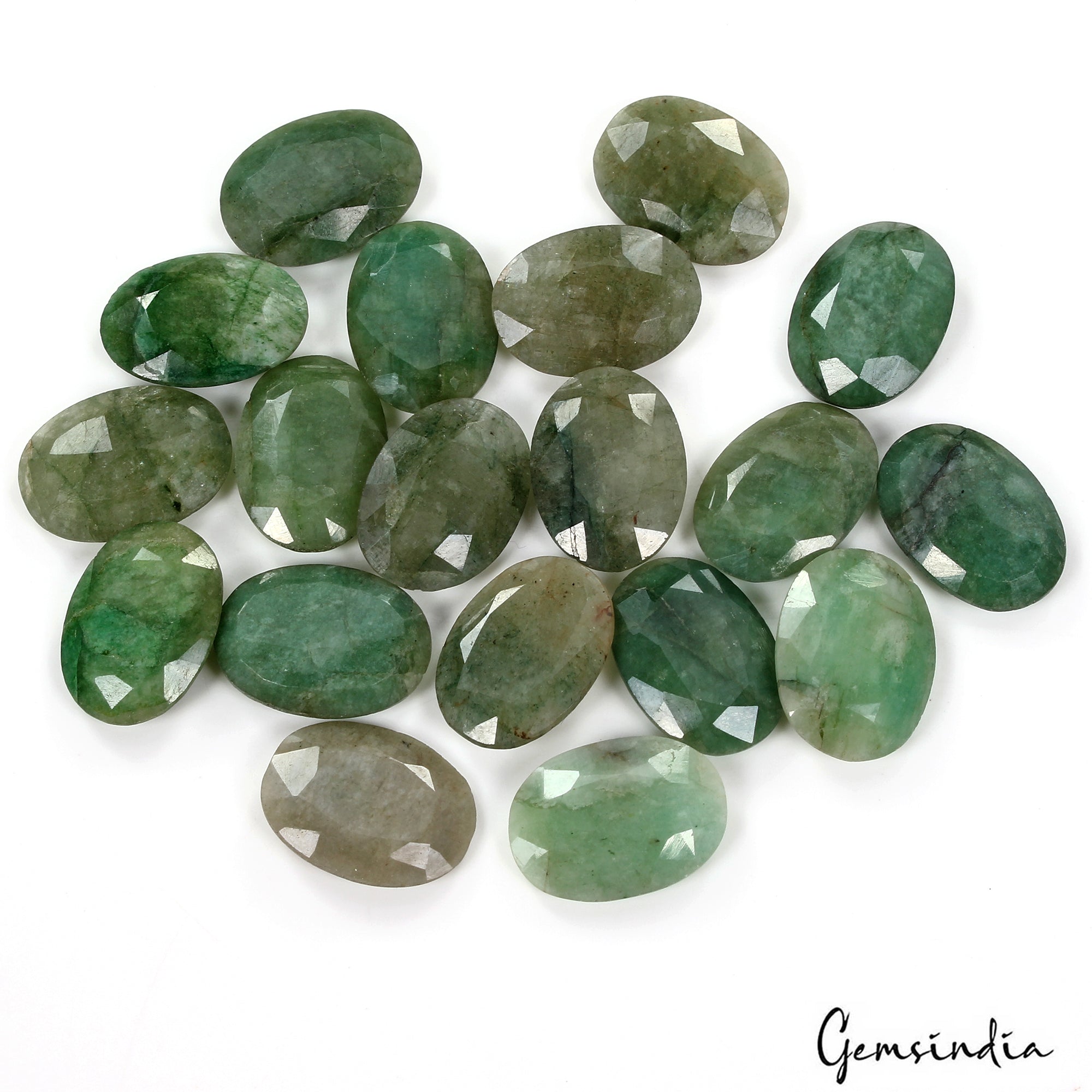 59.50 Ct Natural Green Emerald Oval Faceted Loose Calibrated Gemstone Lot 19 Pcs