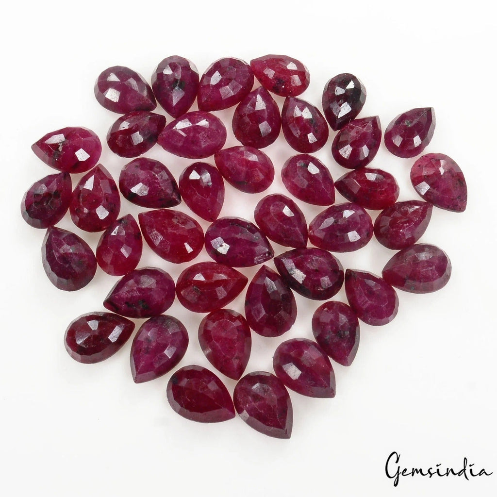 Certified 230 Cts/40 Pcs Natural Dark Red Ruby Pear Cut Loose Gems For Jewelry