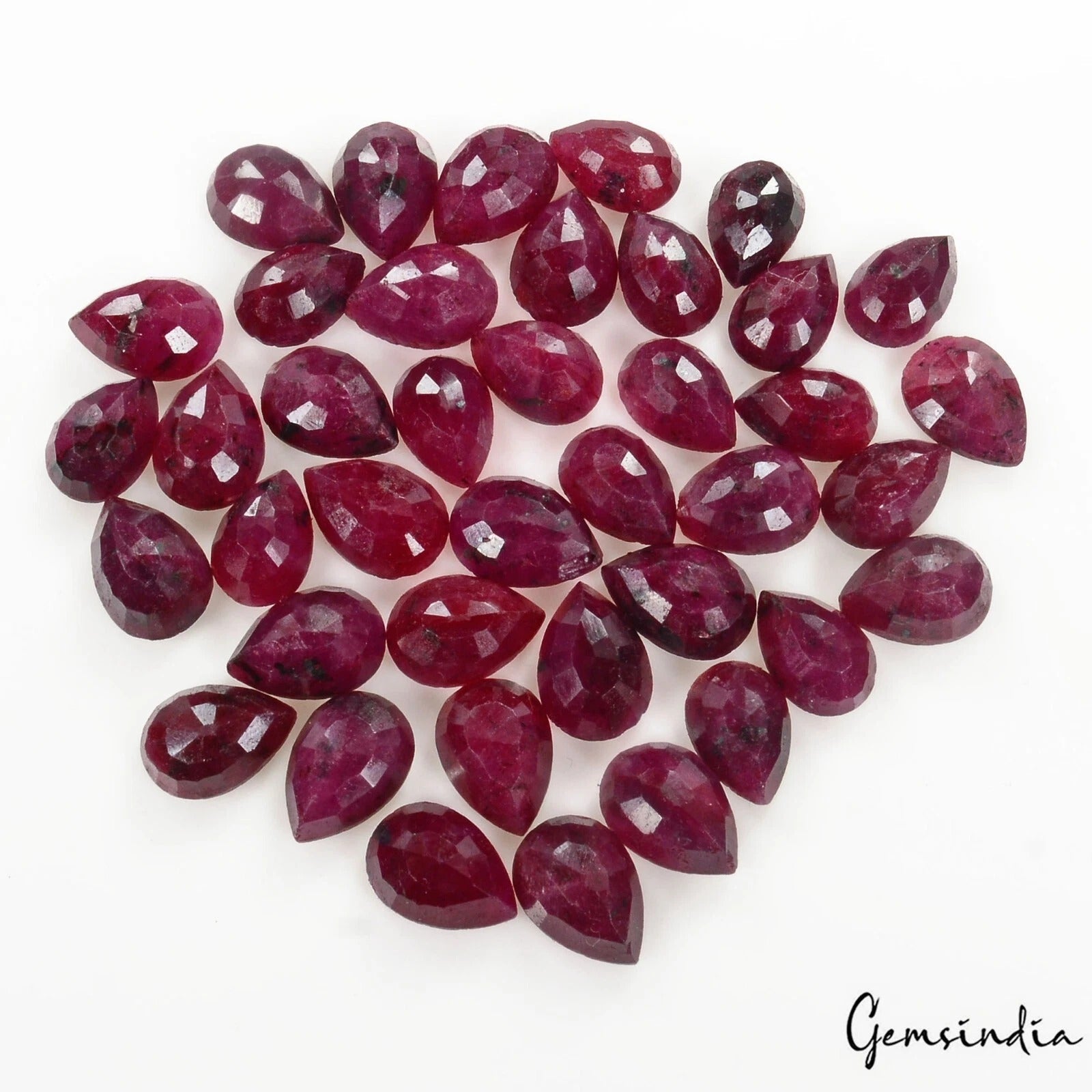Certified 230 Cts/40 Pcs Natural Dark Red Ruby Pear Cut Loose Gems For Jewelry