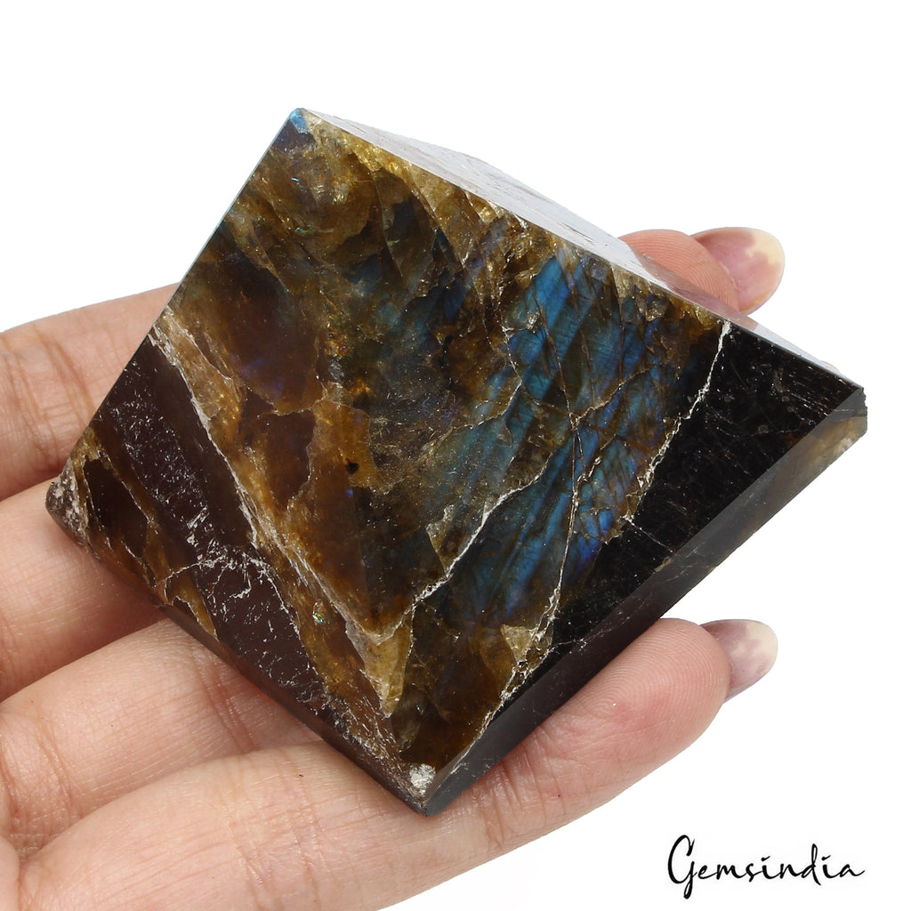 710 Ct Natural Untreated Labradorite Pyramid Healing Crystal Positive Energy Gem