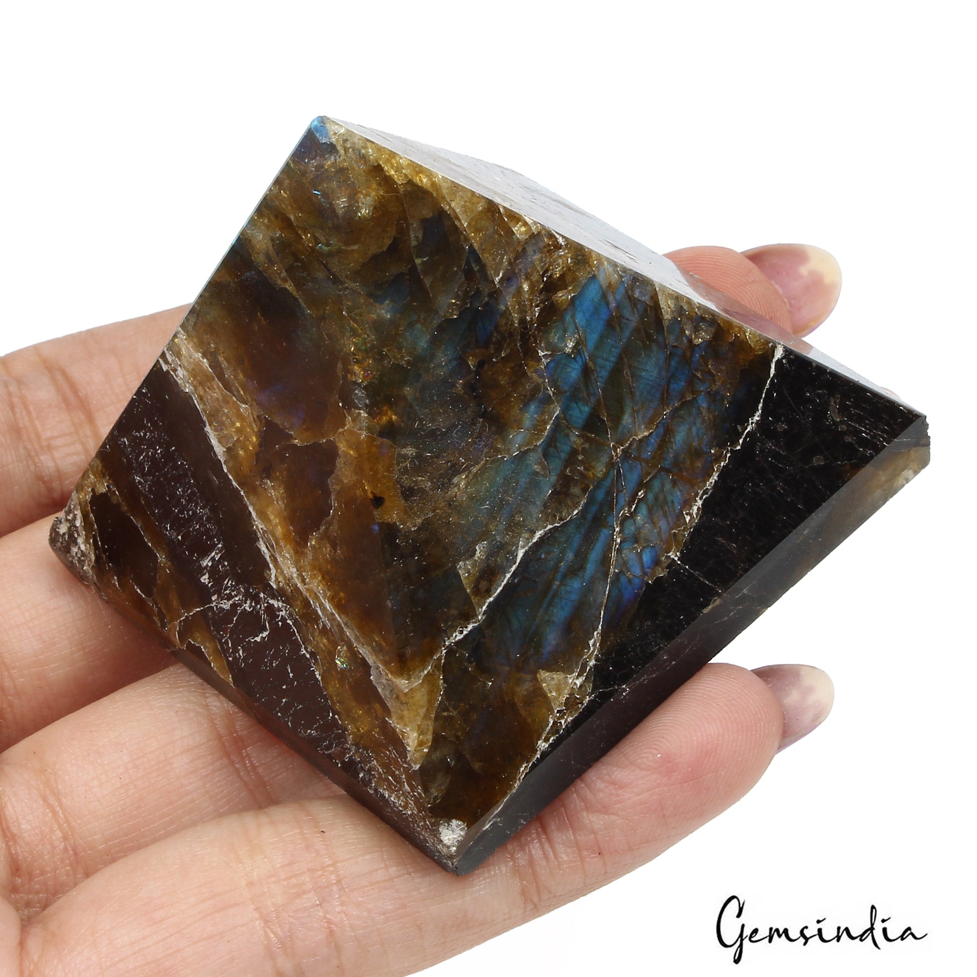 710 Ct Natural Untreated Labradorite Pyramid Healing Crystal Positive Energy Gem