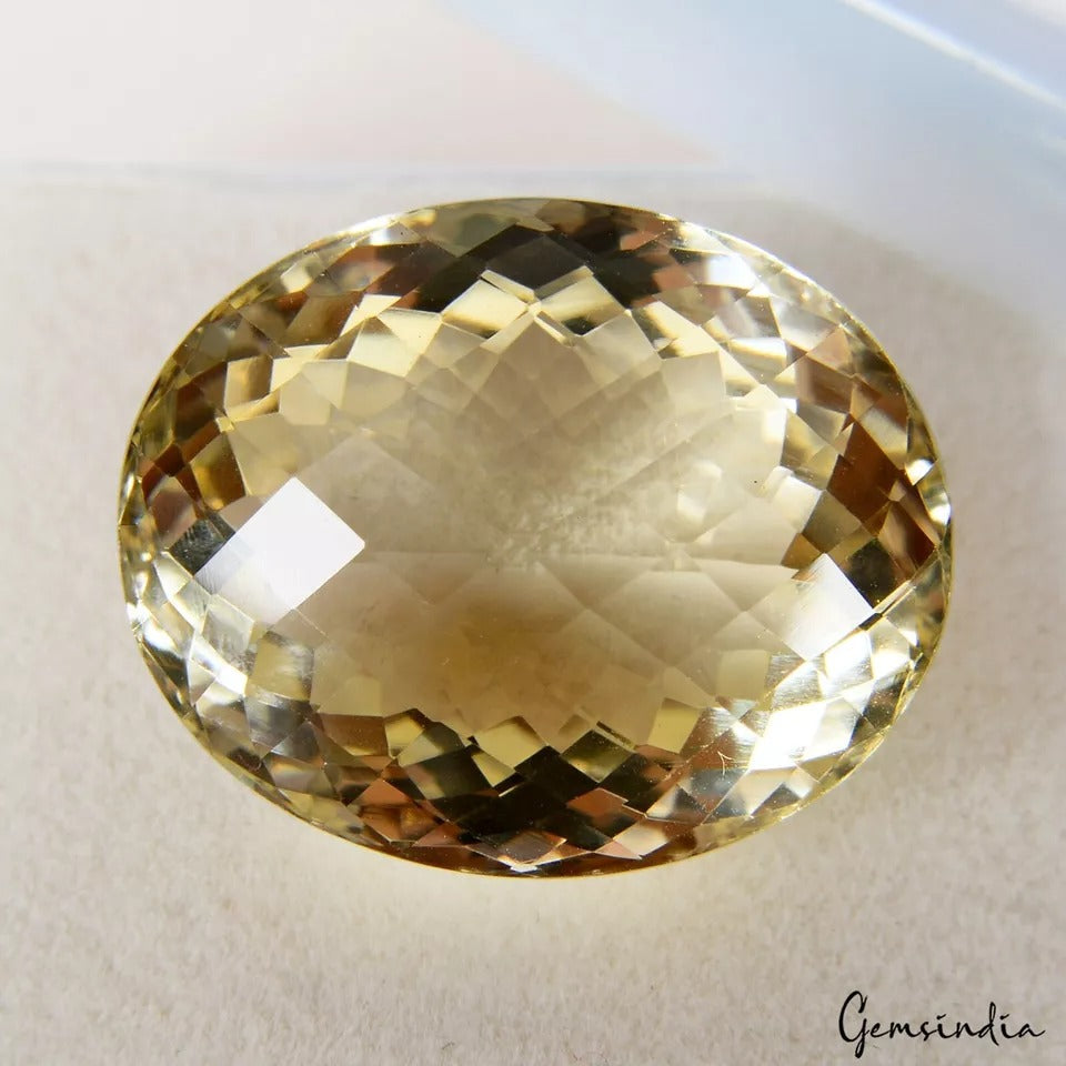35.80 Cts Natural Untreated Brazilian Yellow Citrine Oval Checker Cut Loose Gem