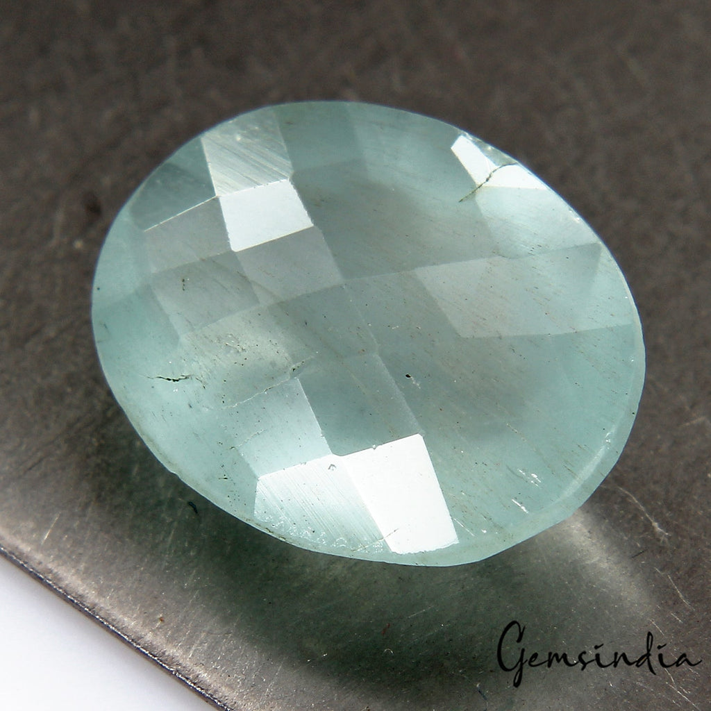 Certified 6.60 Cts Natural Untreated Blue Green Aquamarine Oval Checker Cut Gem
