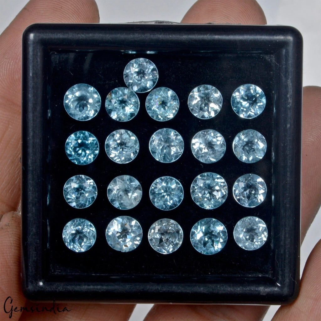 VVS 21 Pcs Natural Sky Blue Topaz 5mm Round Cut AAA Quality Loose Gemstone Lot