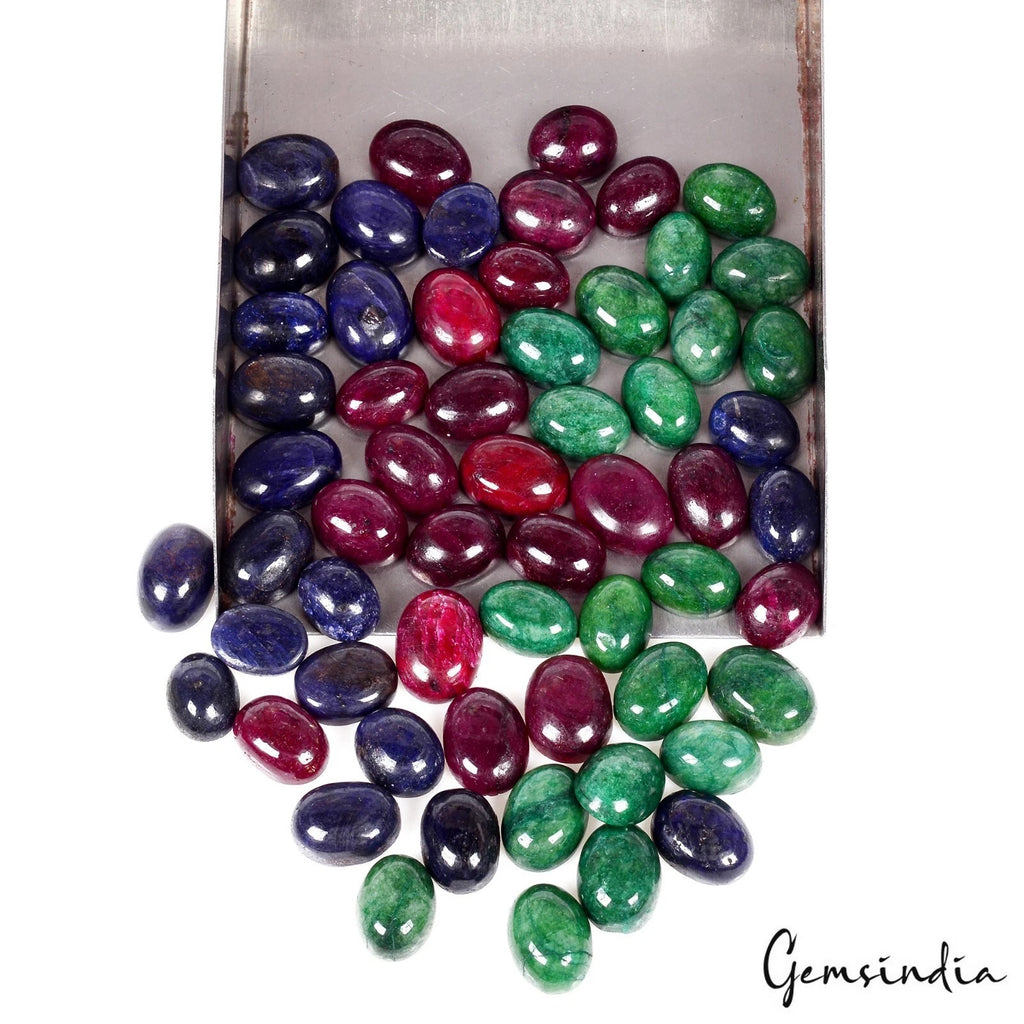 Emerald Lot, Cabochon, Color Enhanced — 60 Pieces, 13mm to 16mm, 750 Ct