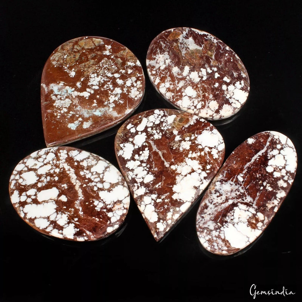 800Ct/5 Pcs Natural Untreated Nevada White Buffalo Turquoise Mix Cab Loose Gems