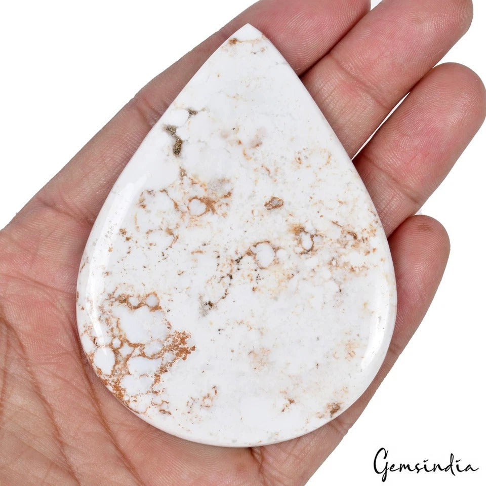 260 Cts Natural Untreated Nevada USA White Buffalo Turquoise Pear Cab Gemstone