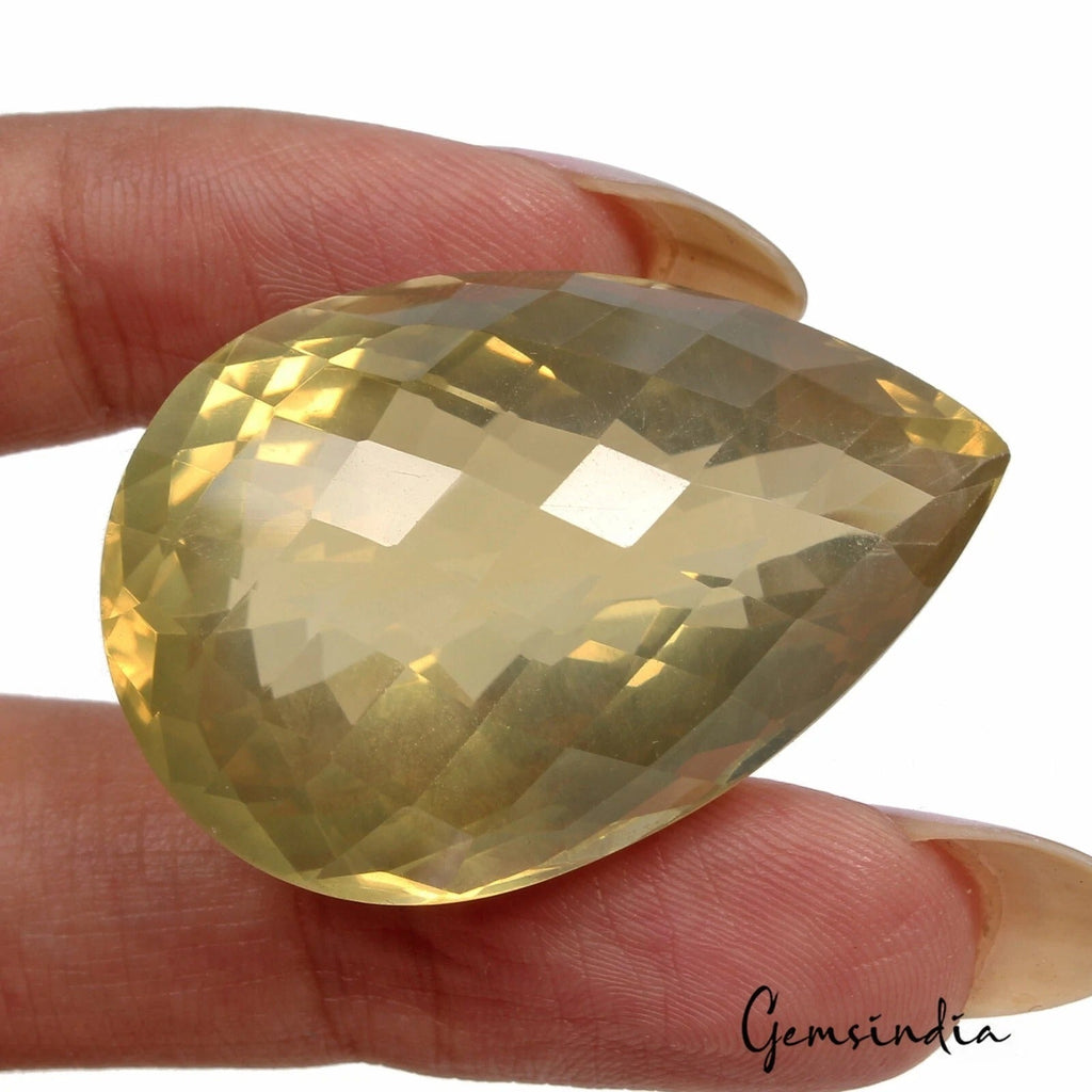 VVS 98.40 Cts Natural Lemon Citrine Certified Pear Cut Untreated Loose Gemstone
