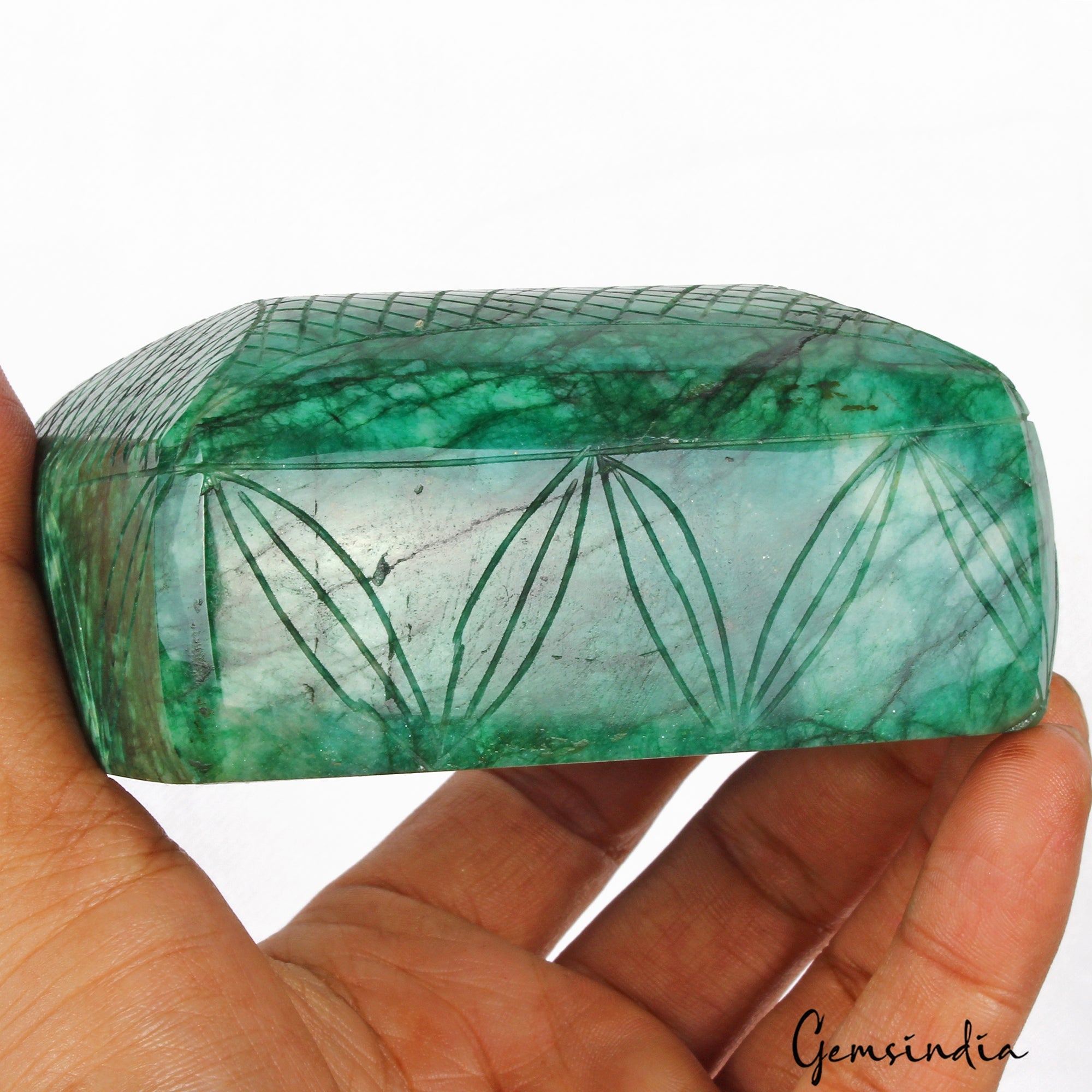 Certified 3370 Cts Natural Green Emerald Rectangular Hand Carved Huge Loose Gems