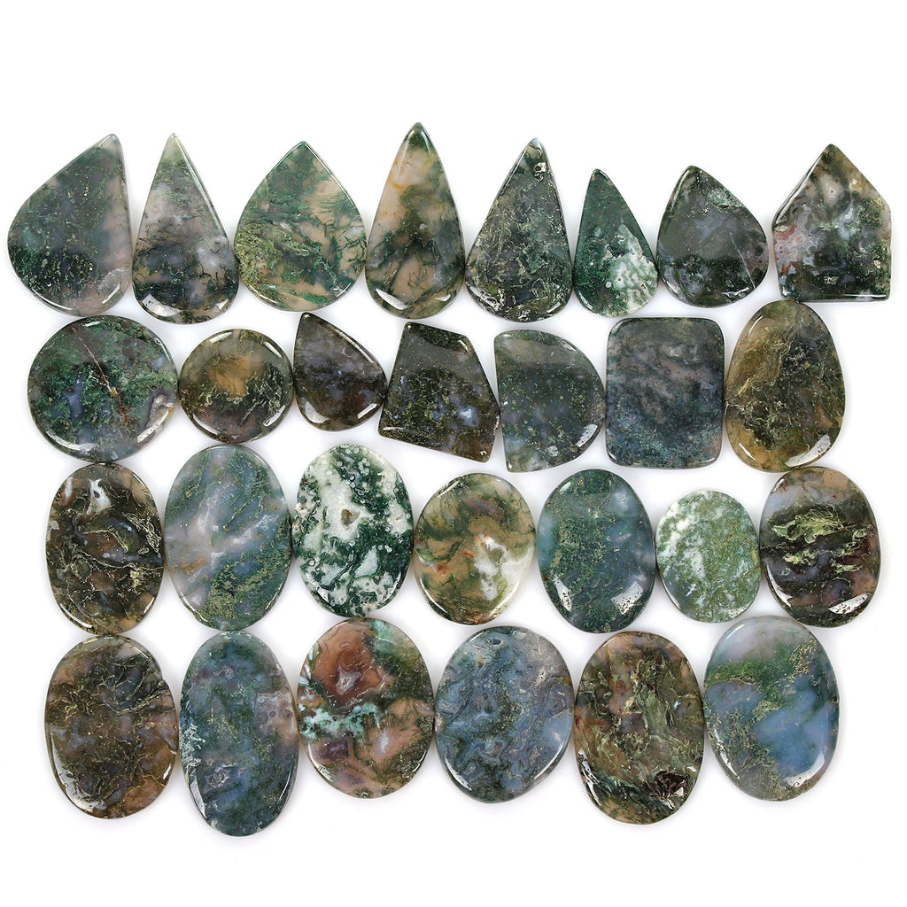2550 Ct / 28 Pcs Natural Untreated White Green Moss Agate Mix Cab Wholesale Gems