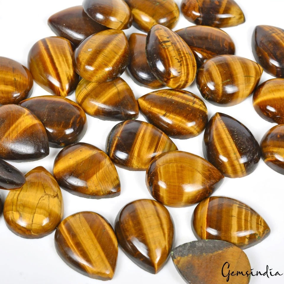 370 Cts/30 Pcs Natural Untreated Bi-Color Tiger Eye Pear Cabochon 20mmx15mm Gems