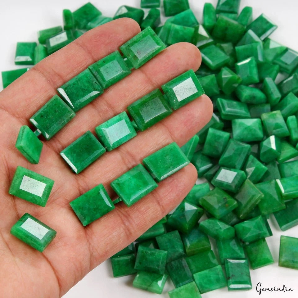 Emerald Lot, Loose Gemstone, Rectangular Cut, Color Enhanced — 200 Pieces, 12mm to 17mm, 2500 Ct, Colombia