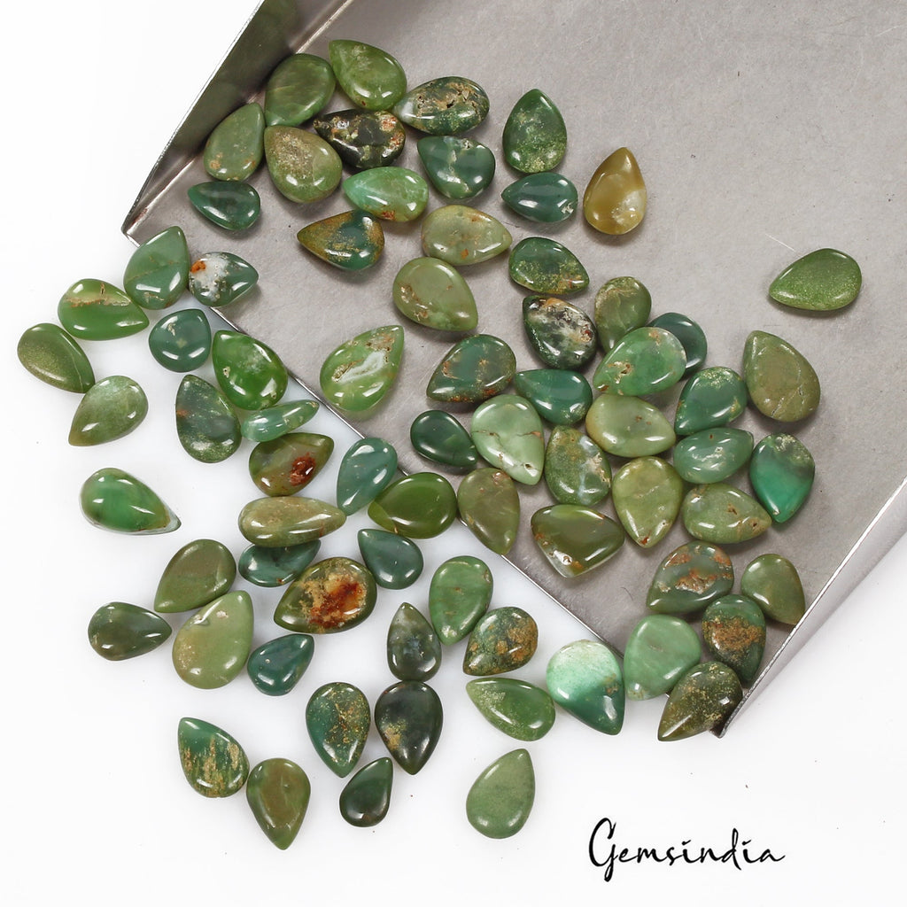 Certified 122.50 Cts/73 Pcs Natural Untreated Green Chrysoprase Pear Loose Gems