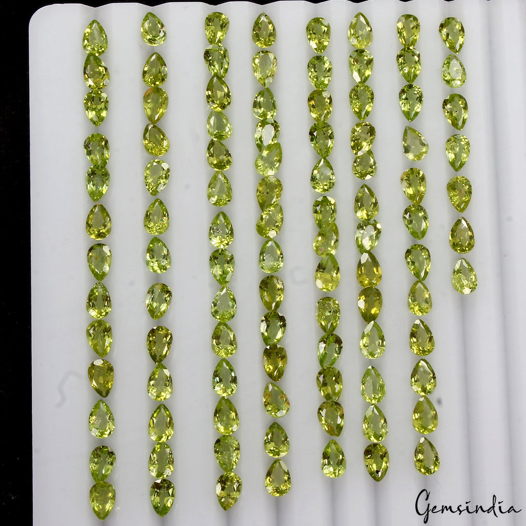 Natural Green Peridot 6mmx4mm Pear Cut Faceted Loose AAA Quality Gemstone 42 Cts