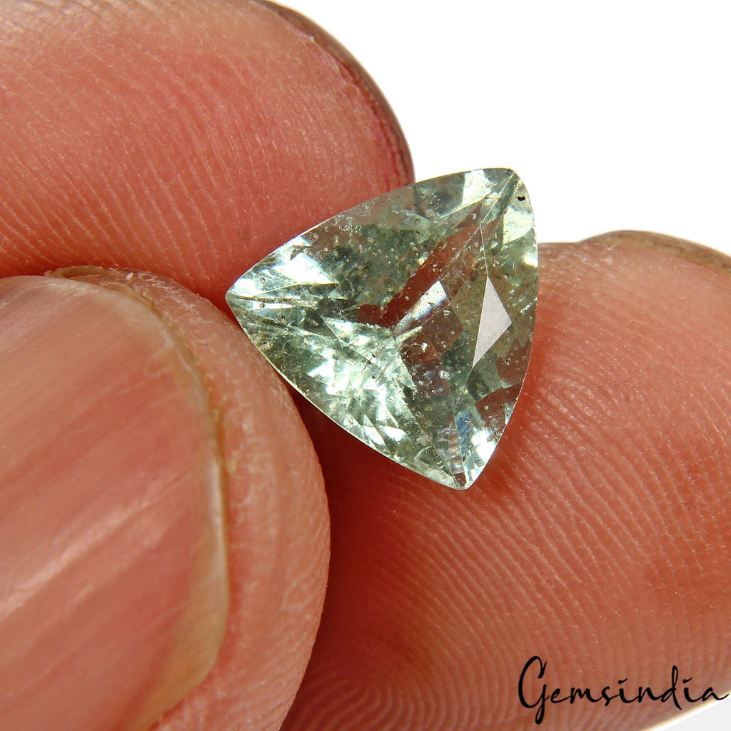 Certified 2.10Ct Trillion Cut Natural Green Aquamarine ~Unheated Brazil Gemstone