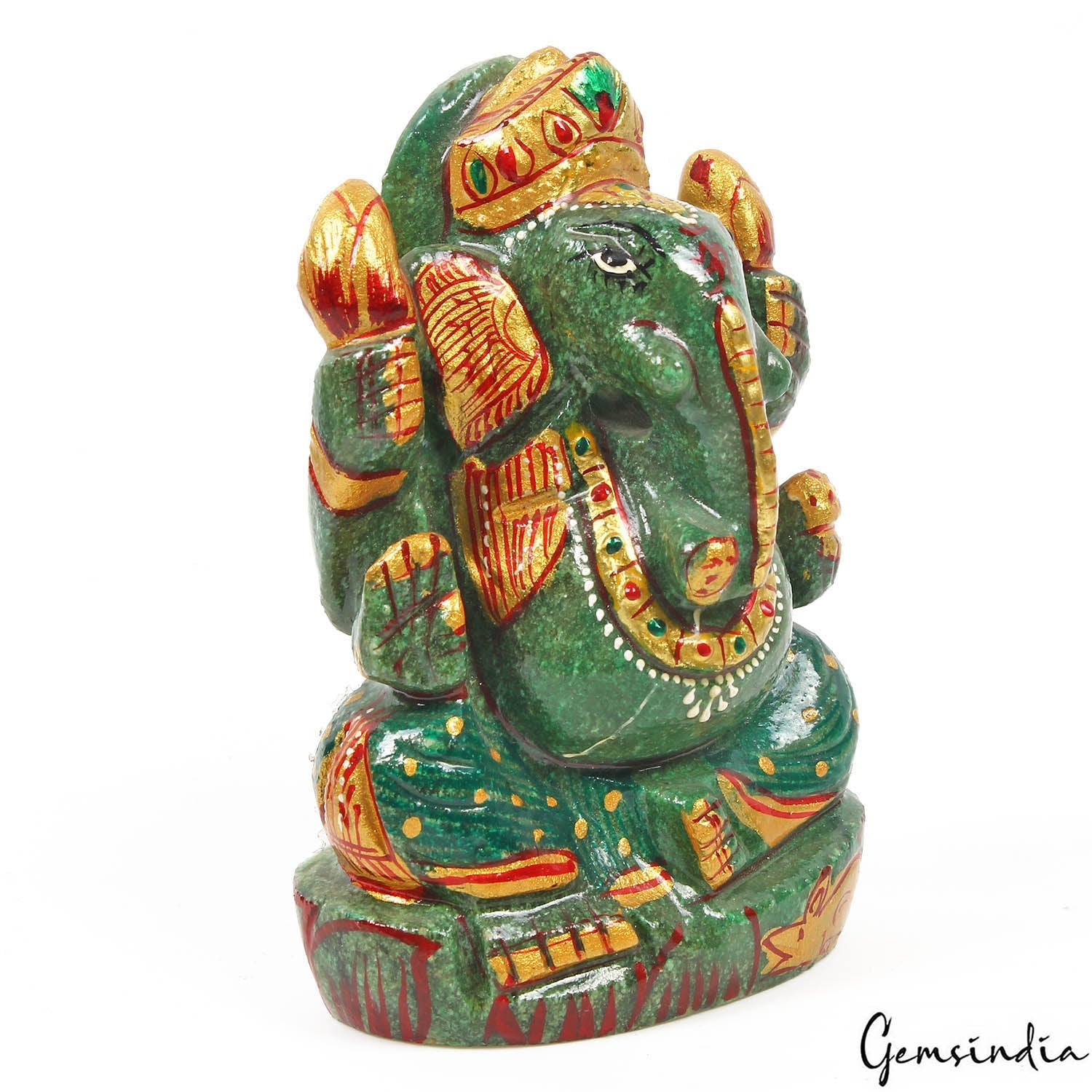 1560 Cts Natural Green Aventurine Handcrafted Singlestone Ganesha Sculpture 3.7"