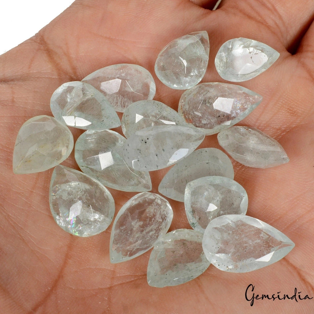 Pear Cut Natural Blue Green Aquamarine Unheated Loose Gemstones 85.10 Ct/16 Pcs