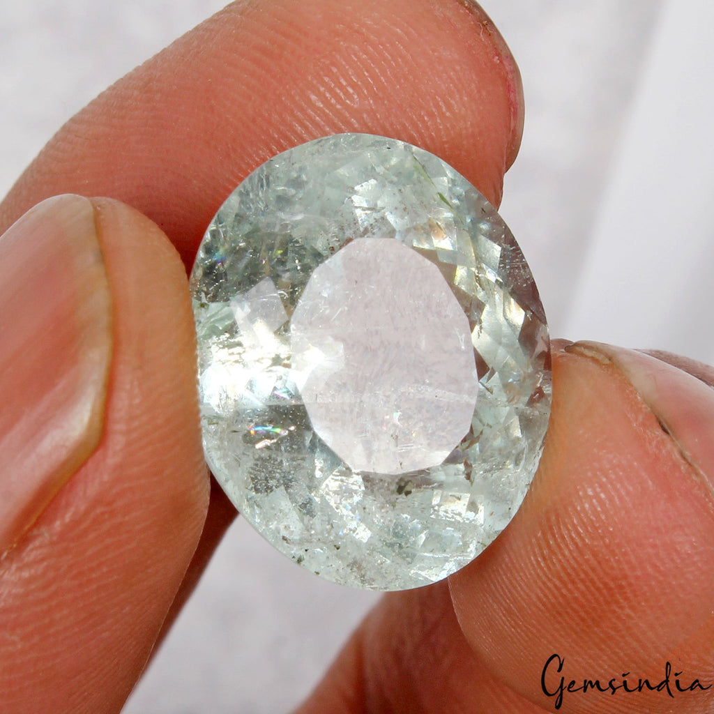16.50 Cts Unheated Green Aquamarine Huge Oval Faceted Loose Gemstone From Brazil