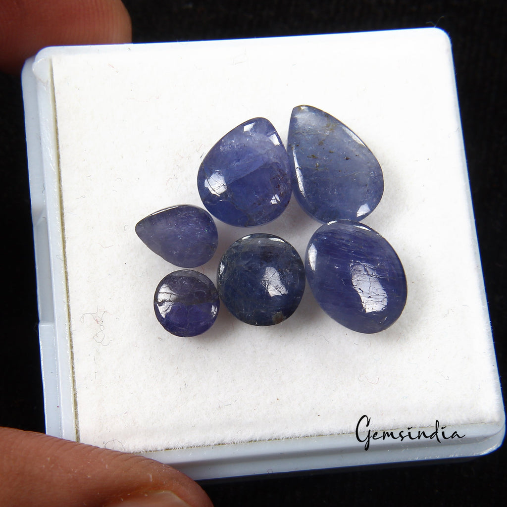 17.80 Cts/6 Pcs Natural Untreated Violet Blue Tanzanite Mix Cab Gems For Jewelry