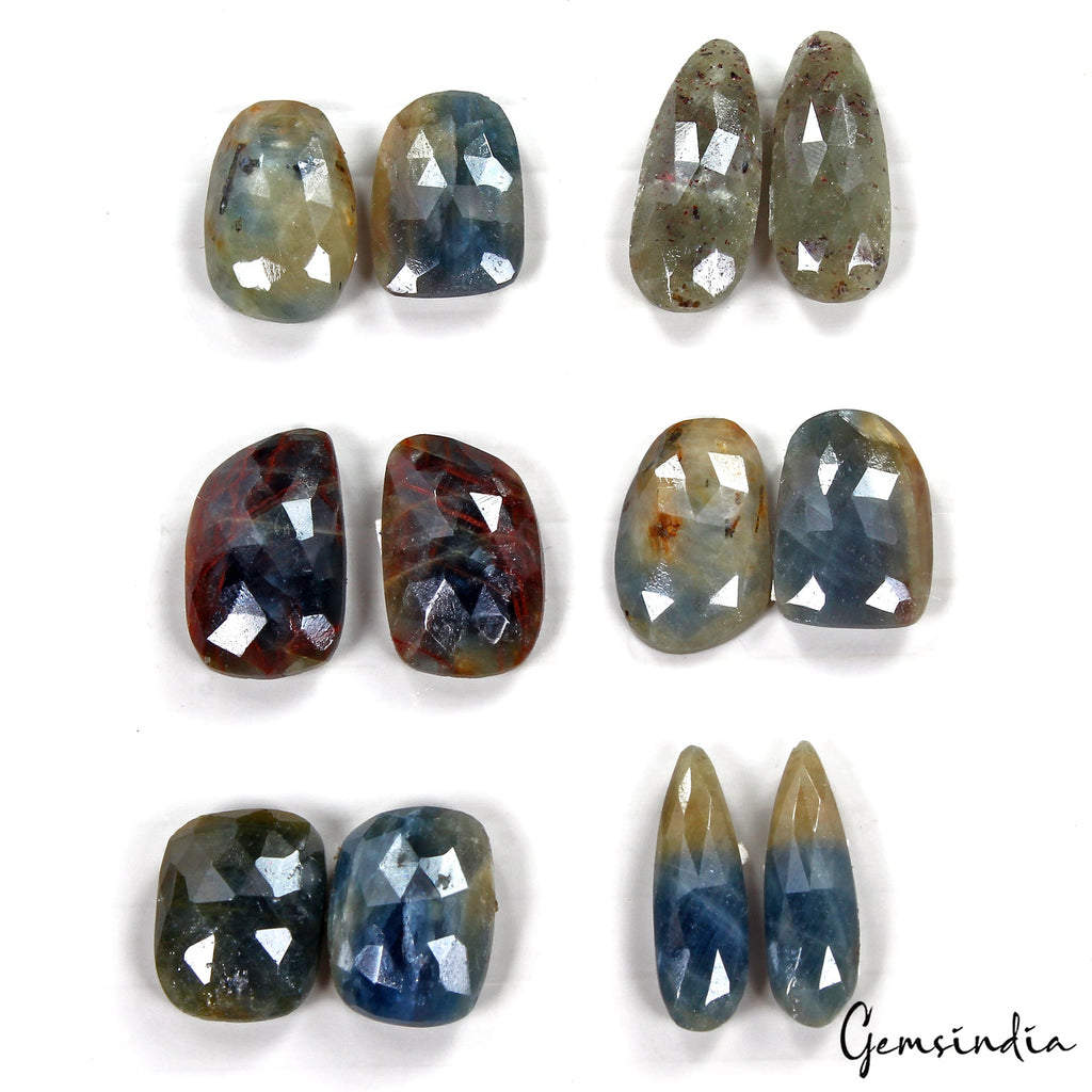 Certified 150.60 Ct/12 Pcs Natural Bi Color Sapphire Rose Checker Cut Pairs Gems