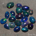 Black Opal Lot, Cabochon, Oval, Pear, Cushion Cabochon, Untreated — 20 Pieces, 8mm to 11mm, 31.25 Ct, Ethiopia