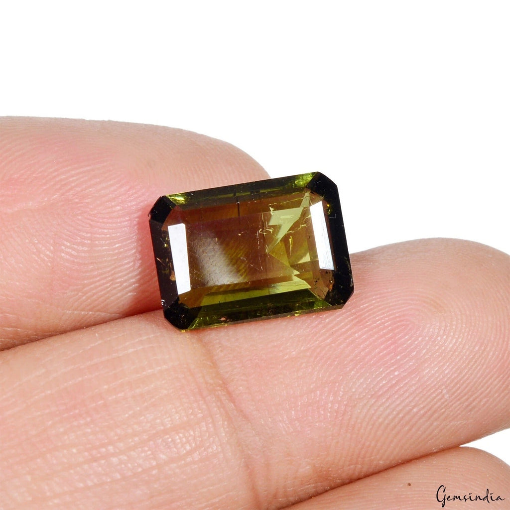 Certified 5.80 Ct Natural Untreated Olive Green Tourmaline Octagon Cut Loose Gem