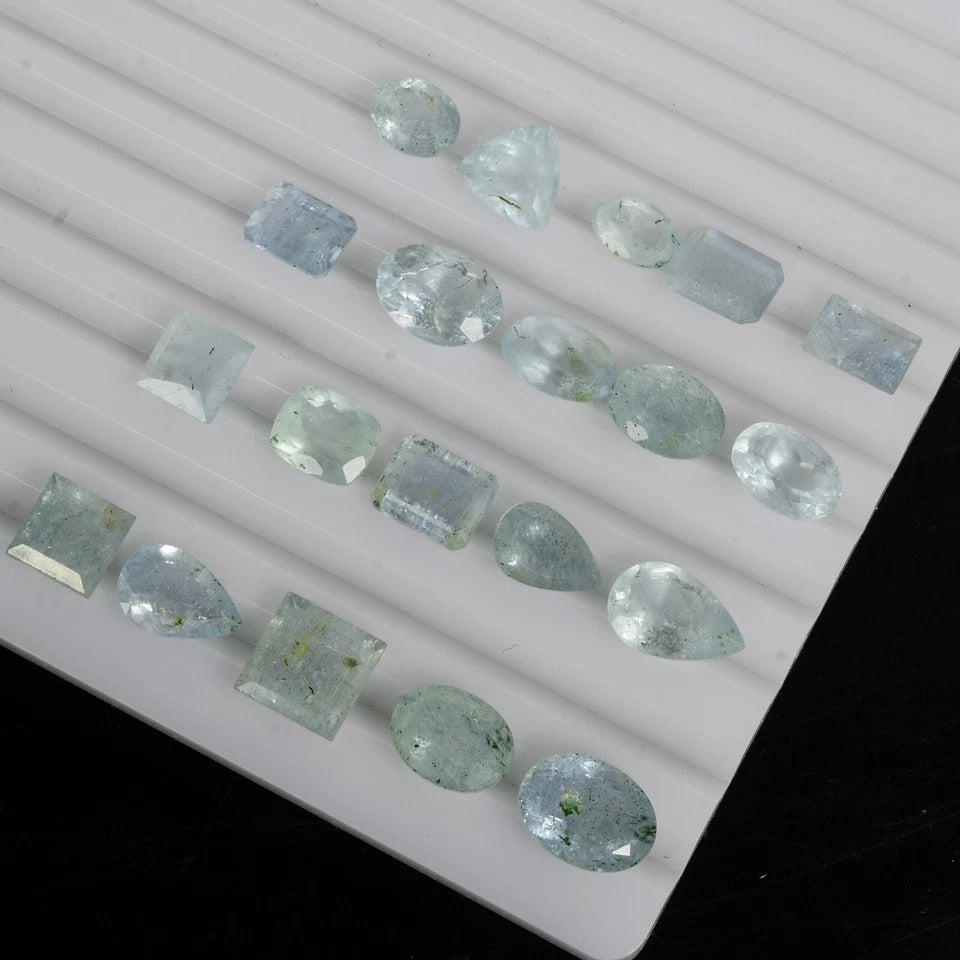 Aquamarine Lot, Loose Gemstone, Untreated, Blue — 20 Pieces, 8mm to 13mm, 57.70 Ct, India