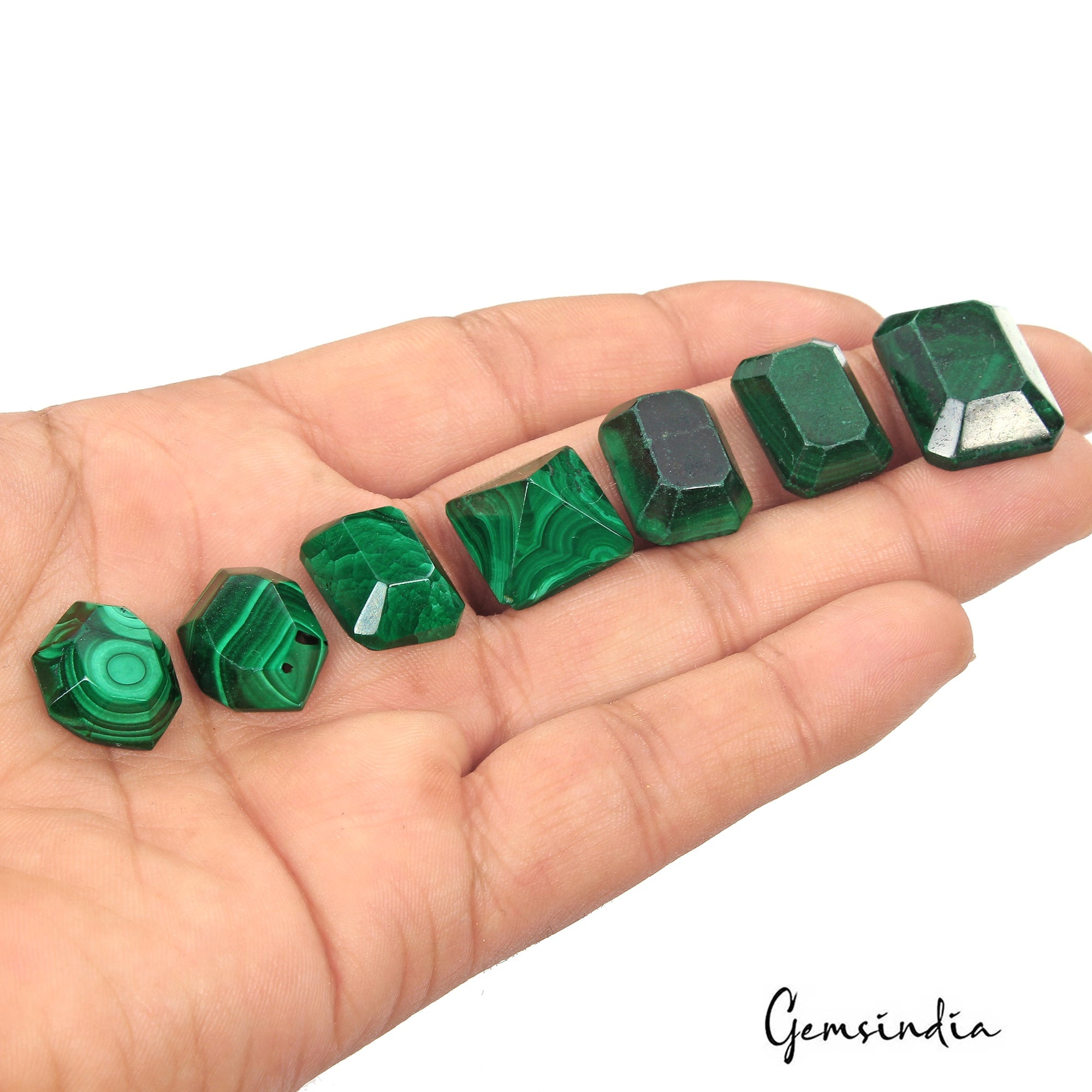 149.30 Cts/7 Pcs Natural Untreated Green Malachite Fancy Cut Loose Gemstones Lot