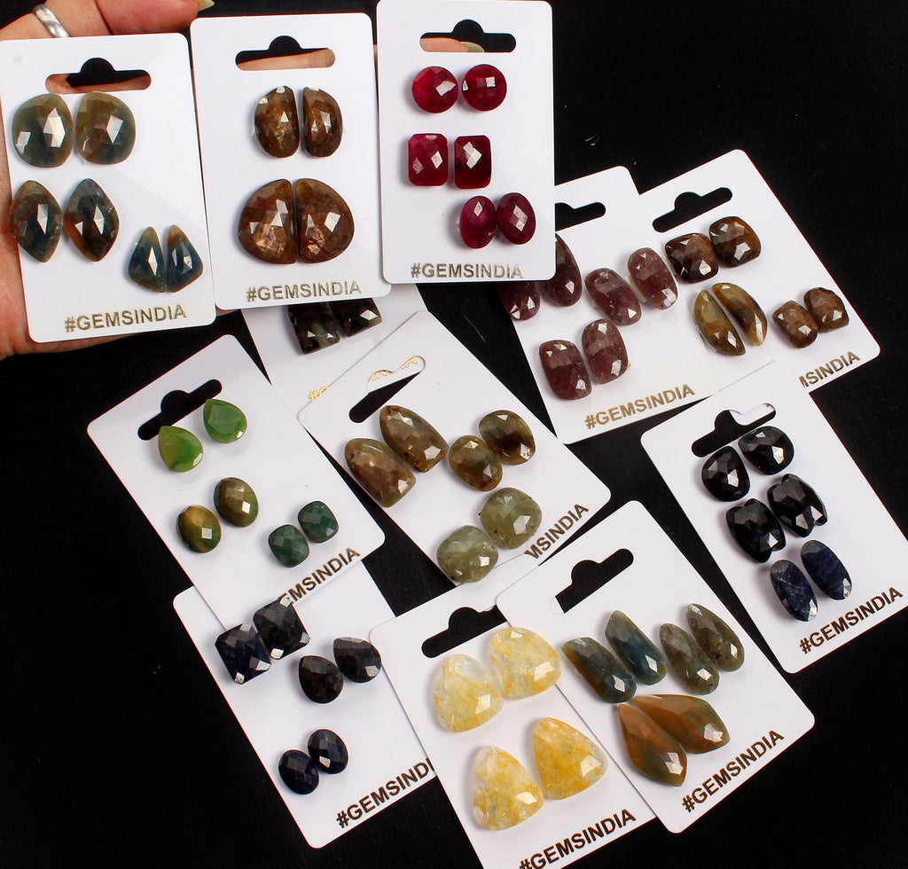33 Pair Natural Ruby Emerald & Sapphire Gemstone Lot Matching Pair For Earrings