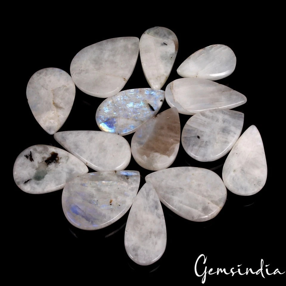 400 Ct Natural Blue Shine Moonstone Pear Shape Cabochon Loose Jewelry Gemstones