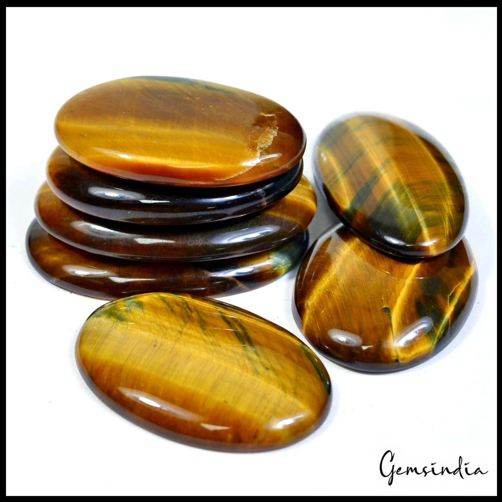 400 Ct Natural Yellow Brown Untreated Tiger Eye Oval Cabochon Loose Gemstones~7P