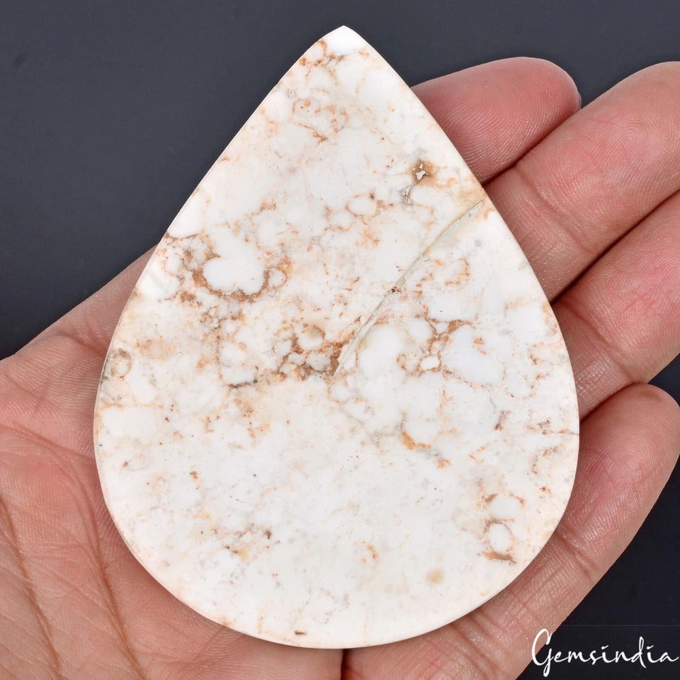 260 Cts Natural Untreated Nevada USA White Buffalo Turquoise Pear Cab Gemstone