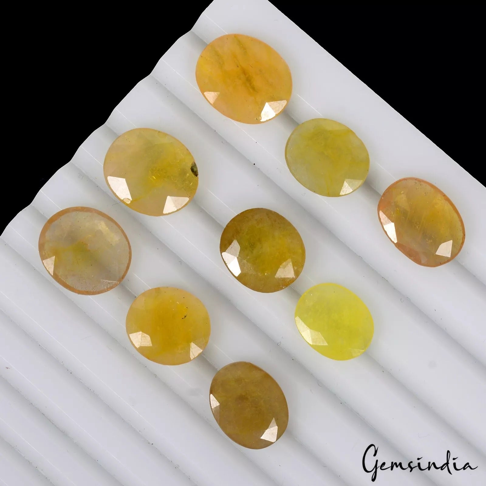 9 Pcs Natural Yellow Sapphire Ceylon Oval Cut Ring Size Loose Gemstones~12-14mm