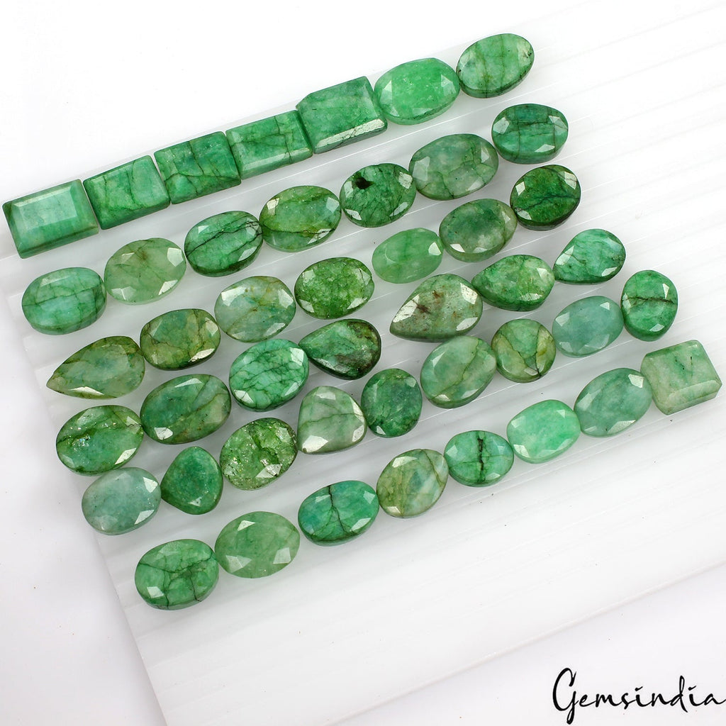 500 Ct/45Pcs Natural Brazilian Green Emerald Mix Cut Loose Gems Lot For Jewelry