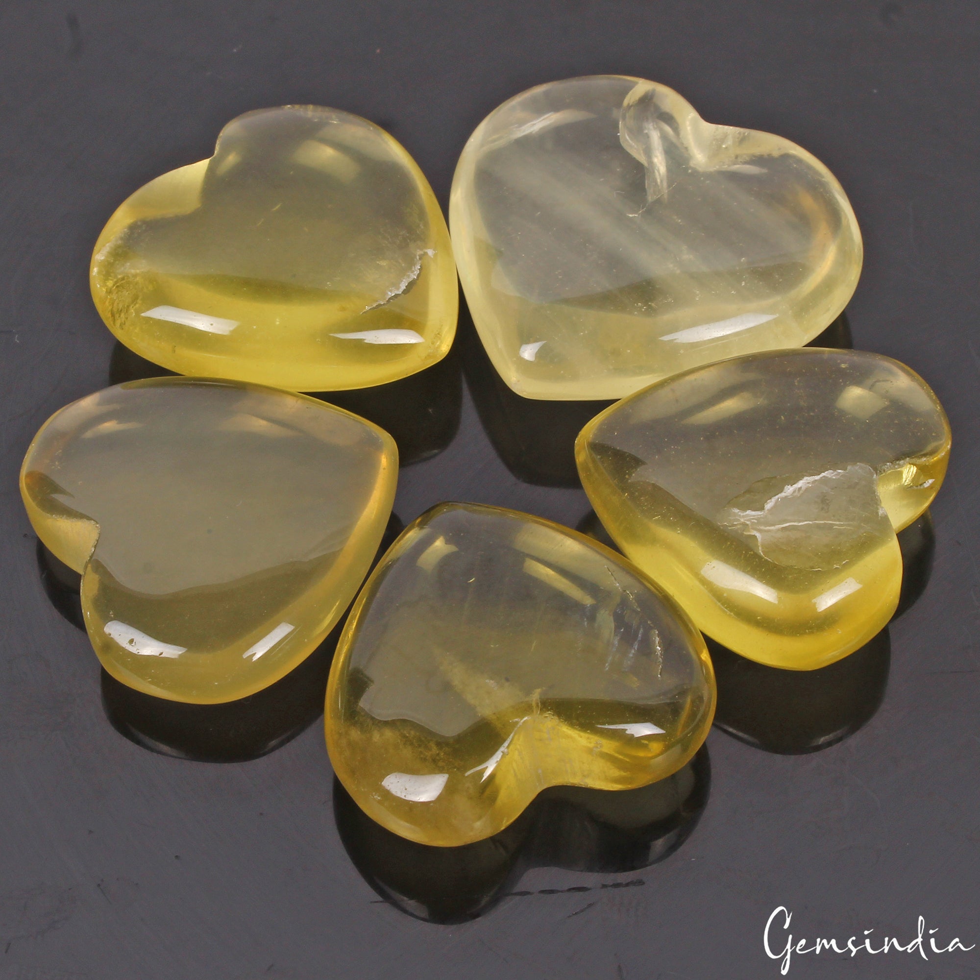 5 Pcs Natural Lemon Quartz Heart Cabochon 27mm-31mm polished Gemstones~320 Cts