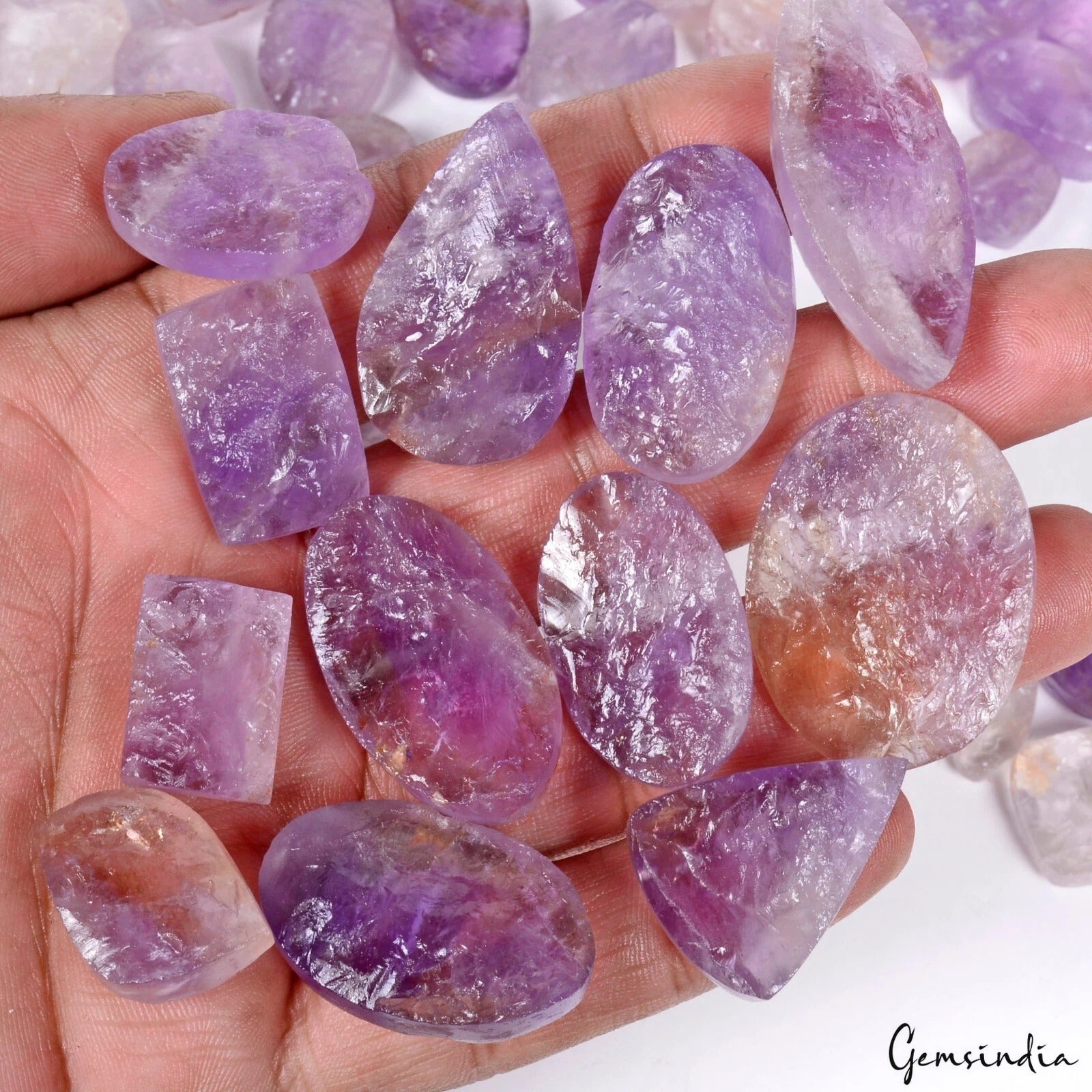 65 Pcs Natural Brazilian Amethyst Raw Face 13-41mm Druzy Loose Gemstones 1500 Ct