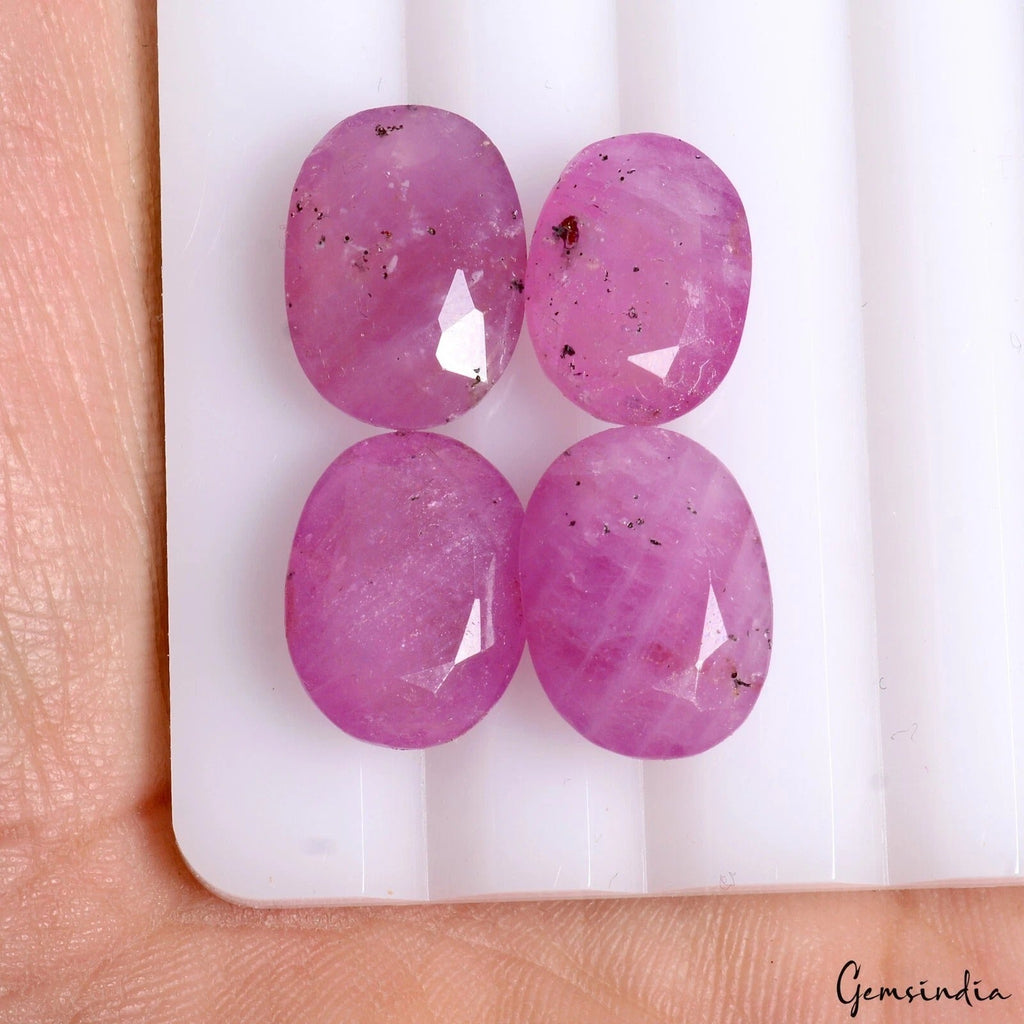 Certified 30.25 Ct/4 Pcs Natural Pink Red Ruby Oval Faceted Gems Lot For Jewelry