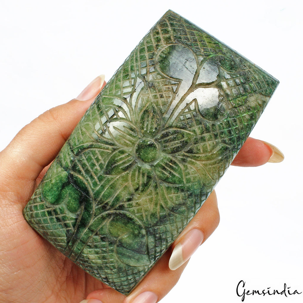 2580 Ct Natural Green Brazilian Emerald Rectangular Hand Carving Huge Loose Gems